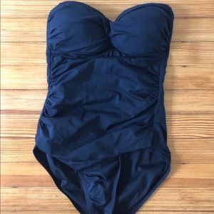 Anne Cole Black Rouch Strapless 1pc